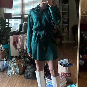 Abercrombie Green Satin Shirt Dress